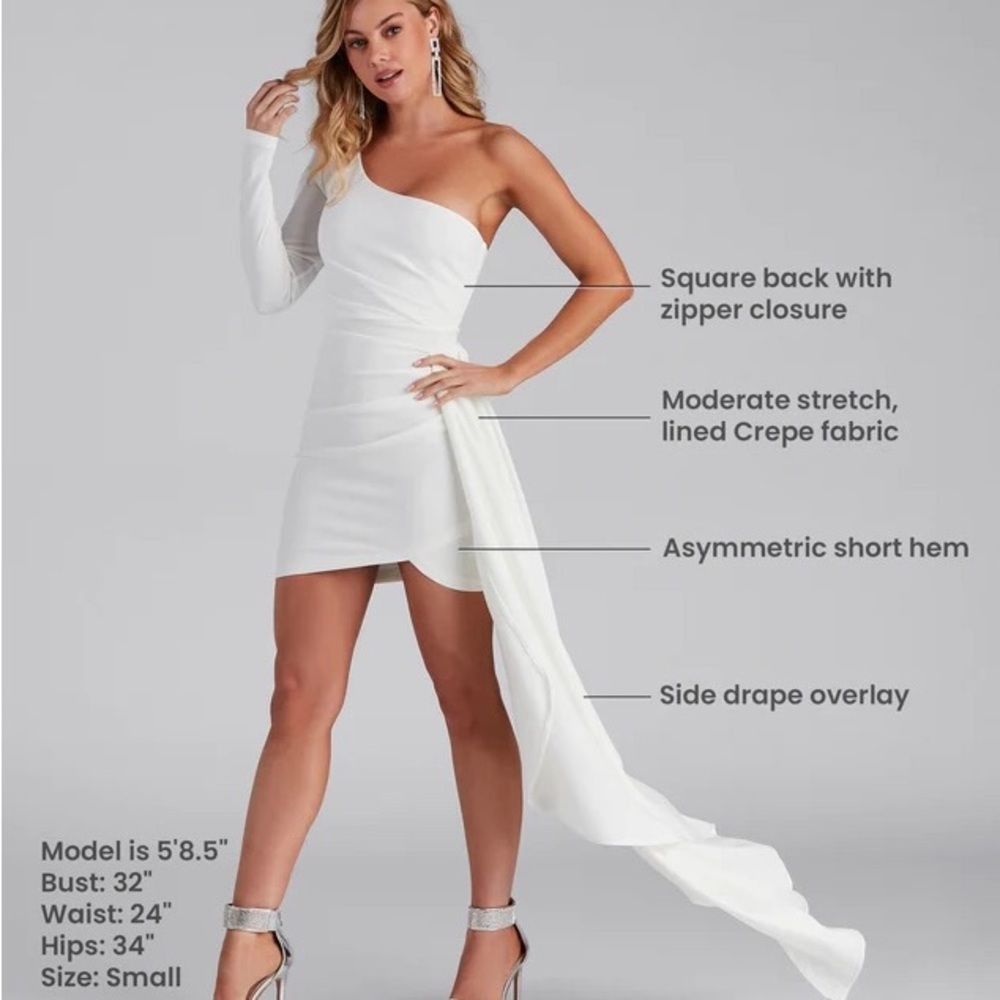 Emily One-Shoulder Pleated Asymmetric Mini Dress - Picture 6 of 7